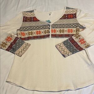 Maurices Cream Textured Long Sleeve Top